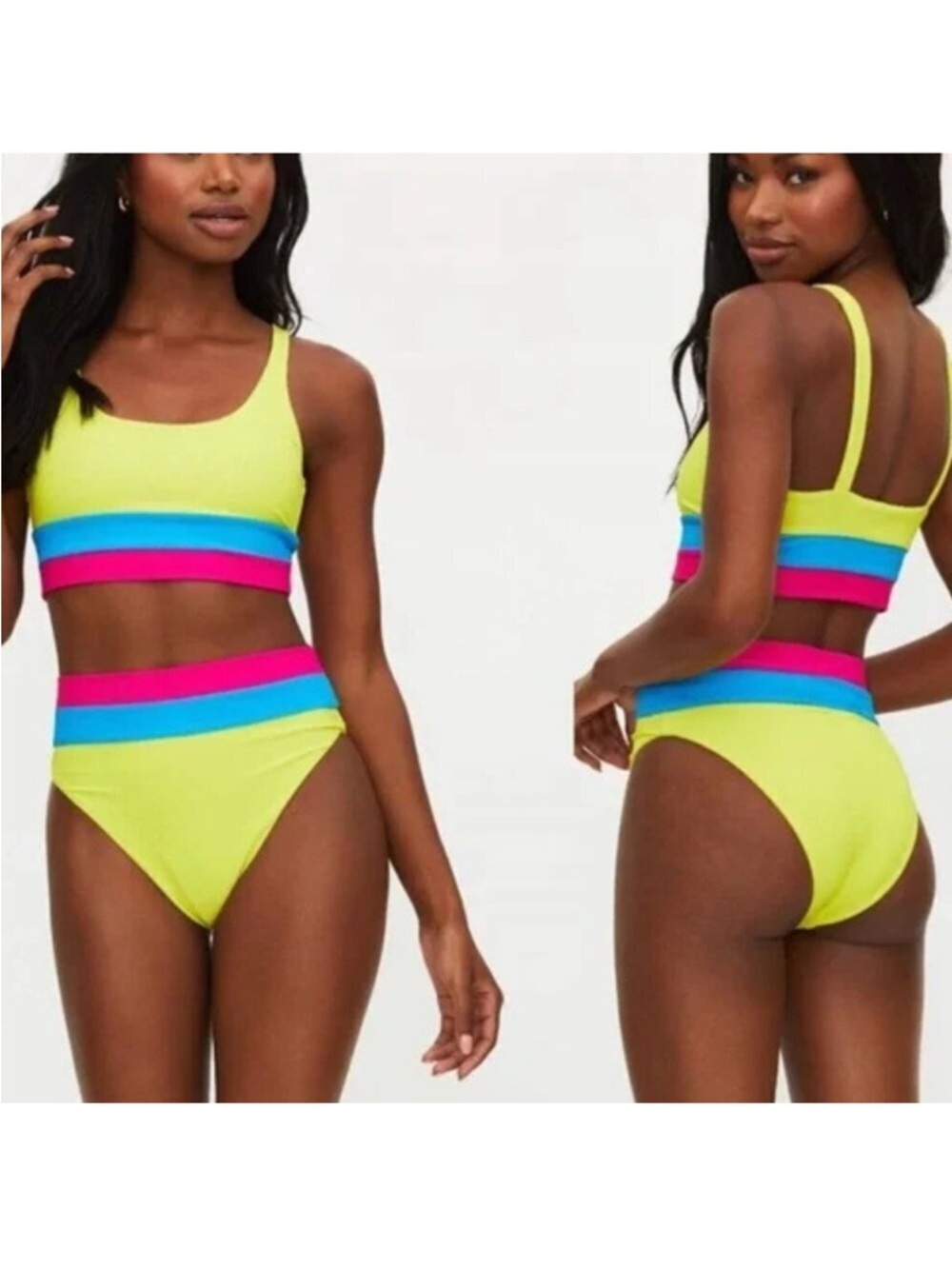 ▪️Beach Riot Heidi Retro Bright Color Block Ribbed Bikini Bottom M